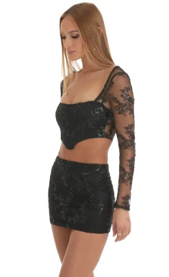 LUCY IN THE SKY Two-Piece Sets^Sequin Two Piece Skirt Set In Black