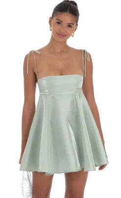 LUCY IN THE SKY Mini Dresses^Sheen Flare Babydoll Dress In Sage Green