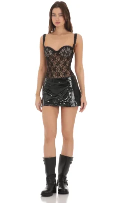 LUCY IN THE SKY Bodysuits^Sheer Lace Bodysuit In Black