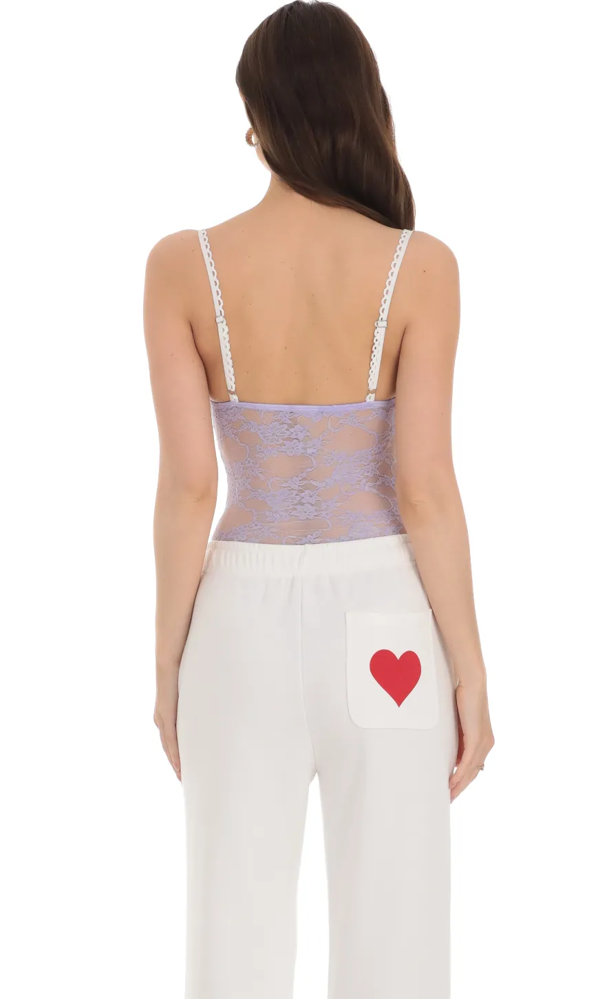 LUCY IN THE SKY Bodysuits^Sheer Lace Bodysuit In Lavender