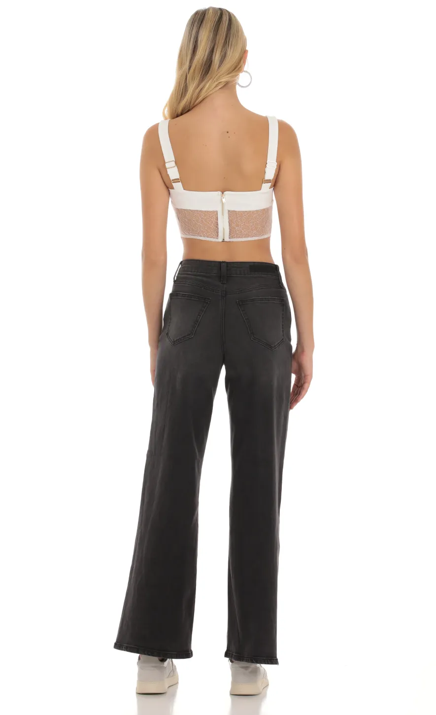 LUCY IN THE SKY Tops^Sheer Lace Corset Top In White