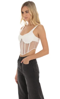LUCY IN THE SKY Tops^Sheer Lace Corset Top In White