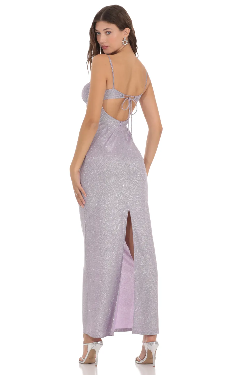 LUCY IN THE SKY Maxi Dresses^Shimmer Back Slit Bodycon Dress In Lavender