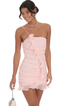 LUCY IN THE SKY Mini Dresses^Shimmer Chiffon One Shoulder Dress In Pink