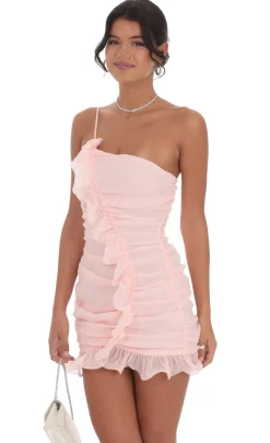 LUCY IN THE SKY Mini Dresses^Shimmer Chiffon One Shoulder Dress In Pink