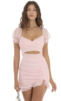 LUCY IN THE SKY Mini Dresses^Shimmer Chiffon Puff Sleeve Cutout Dress In Pink