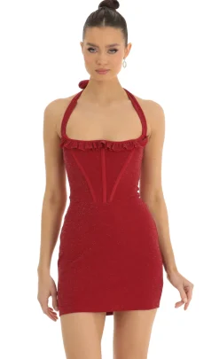 LUCY IN THE SKY Mini Dresses^Shimmer Corset Bodycon Dress In Red