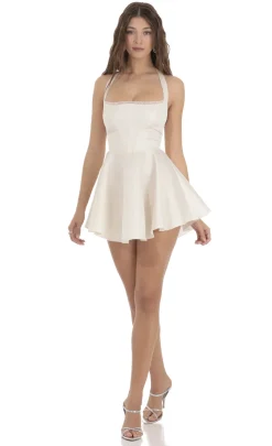 LUCY IN THE SKY Mini Dresses^Shimmer Corset Lace Trim Dress In Cream