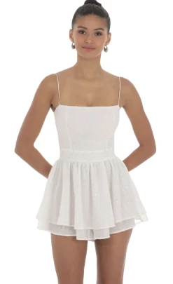 LUCY IN THE SKY Rompers^Shimmer Dotted Double Ruffle Romper In White