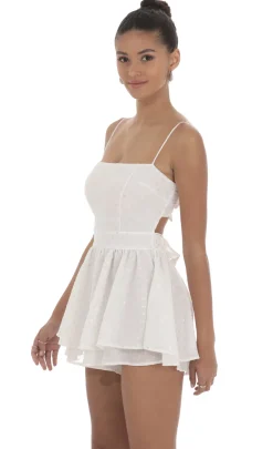 LUCY IN THE SKY Rompers^Shimmer Dotted Double Ruffle Romper In White