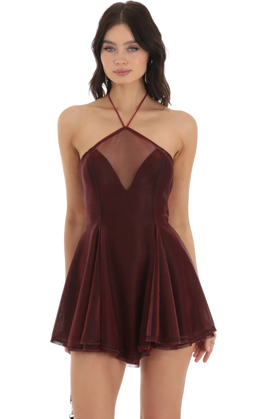 LUCY IN THE SKY Mini Dresses^Shimmer Halter Dress In Red