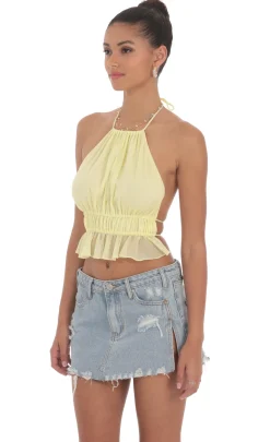 LUCY IN THE SKY Tops^Shimmer Halter Open Back Top In Yellow