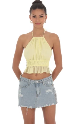 LUCY IN THE SKY Tops^Shimmer Halter Open Back Top In Yellow