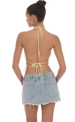 LUCY IN THE SKY Tops^Shimmer Halter Open Back Top In Yellow