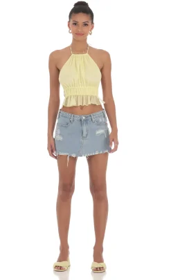 LUCY IN THE SKY Tops^Shimmer Halter Open Back Top In Yellow