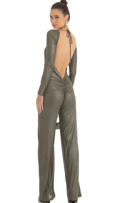 LUCY IN THE SKY Jumpsuits^Shimmer Open Back Long Sleeve Jumpsuit In Olive