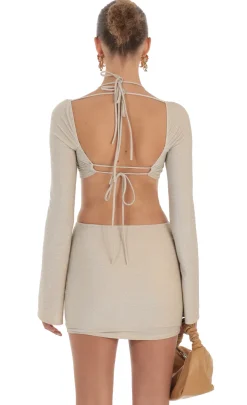 LUCY IN THE SKY Two-Piece Sets^Shimmer Two Piece Skirt Set In Beige