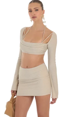 LUCY IN THE SKY Two-Piece Sets^Shimmer Two Piece Skirt Set In Beige