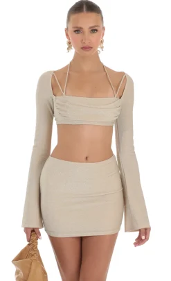 LUCY IN THE SKY Two-Piece Sets^Shimmer Two Piece Skirt Set In Beige