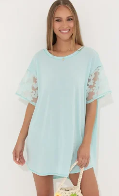 LUCY IN THE SKY Tops|Mini Dresses^Shirt Dress In Teal Flowers