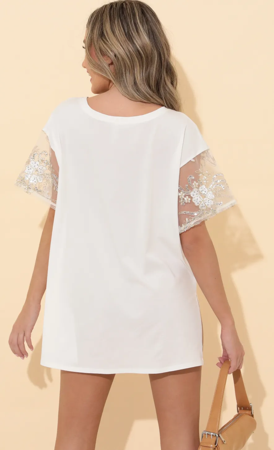 LUCY IN THE SKY Mini Dresses|Tops^Shirt Dress In White Gold Lace