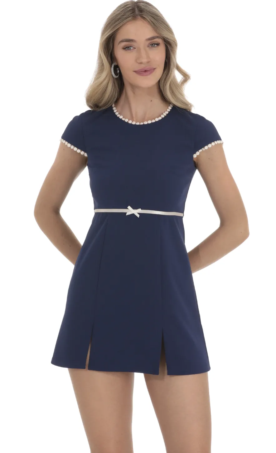 LUCY IN THE SKY Mini Dresses^Short Sleeve Double Slit Dress In Navy