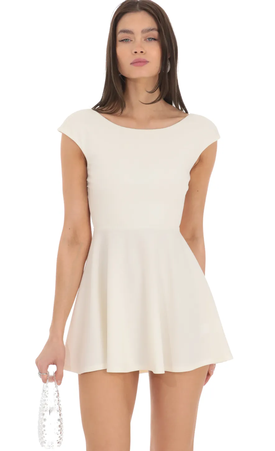 LUCY IN THE SKY Mini Dresses^Short Sleeve Open Back A-line Dress In Ivory
