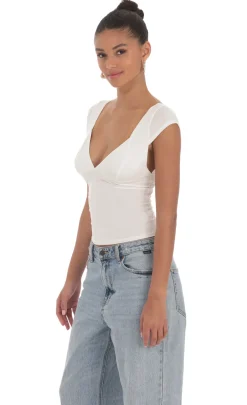 LUCY IN THE SKY Tops^Short Sleeve V-Neck Top In White