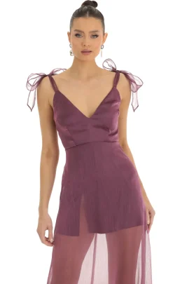 LUCY IN THE SKY Maxi Dresses^Shoulder Bow A-Line Illusion Maxi Dress In Purple