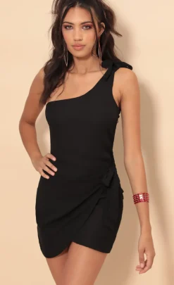 LUCY IN THE SKY Mini Dresses^Shoulder Tie Chiffon Dress In Black