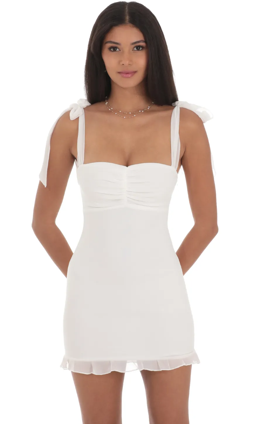 LUCY IN THE SKY Mini Dresses^Shoulder Ties Ruffle Dress In White