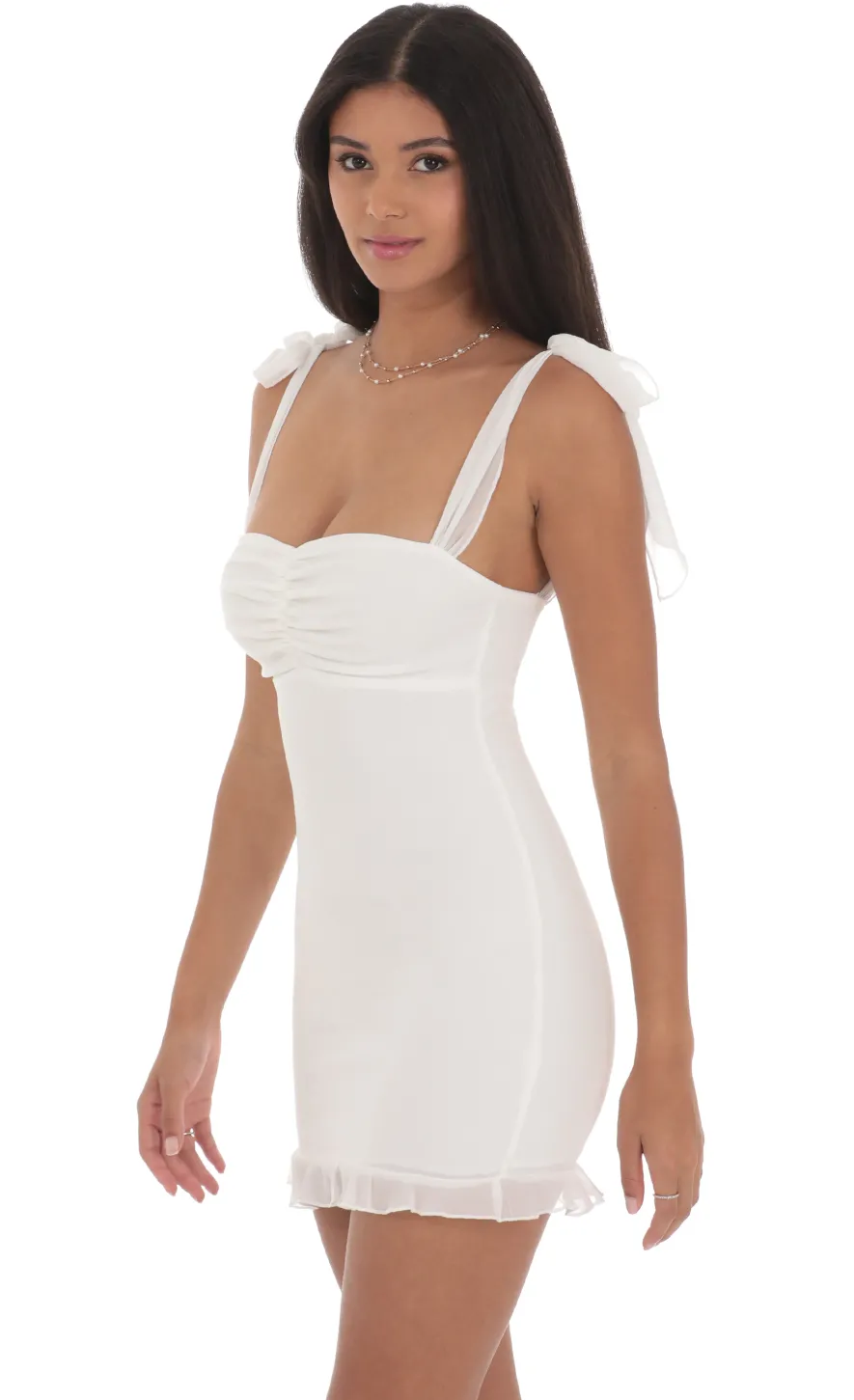 LUCY IN THE SKY Mini Dresses^Shoulder Ties Ruffle Dress In White
