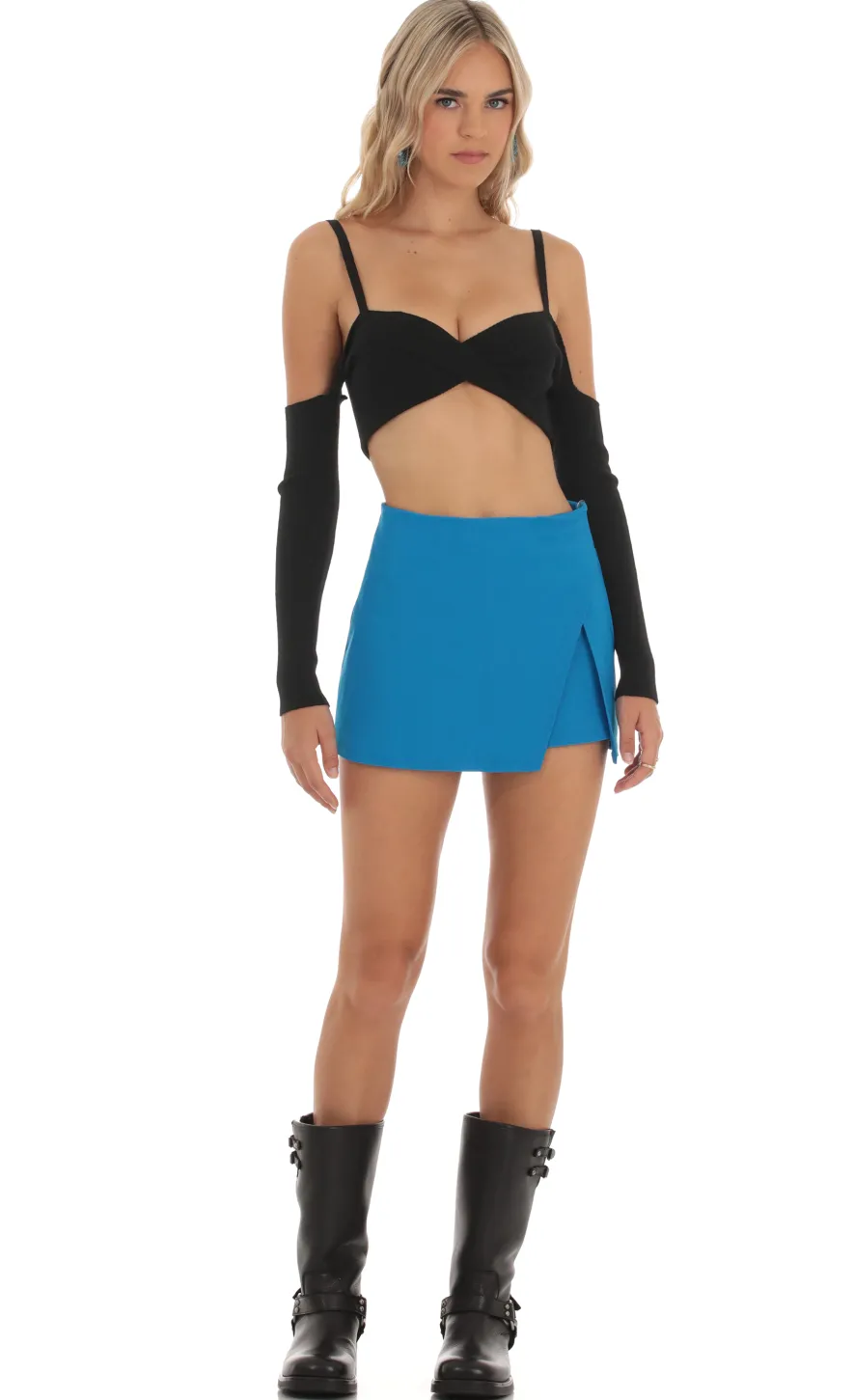 LUCY IN THE SKY Skirts|Shorts^Side Slit Skort In Blue