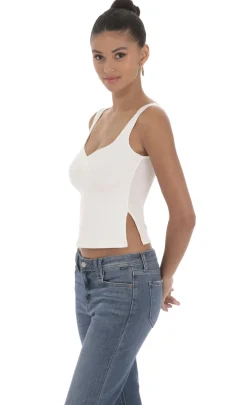 LUCY IN THE SKY Tops^Side Slit Top In White