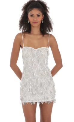 LUCY IN THE SKY Mini Dresses^Silver Sequin Fringe Dress In White