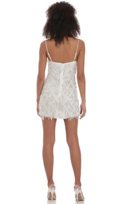 LUCY IN THE SKY Mini Dresses^Silver Sequin Fringe Dress In White