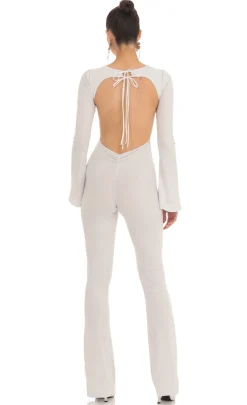LUCY IN THE SKY Jumpsuits^Silver Shimmer Open Back Jumpsuit In White