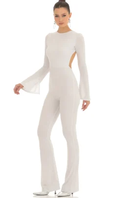 LUCY IN THE SKY Jumpsuits^Silver Shimmer Open Back Jumpsuit In White