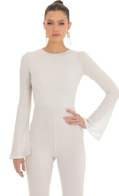LUCY IN THE SKY Jumpsuits^Silver Shimmer Open Back Jumpsuit In White