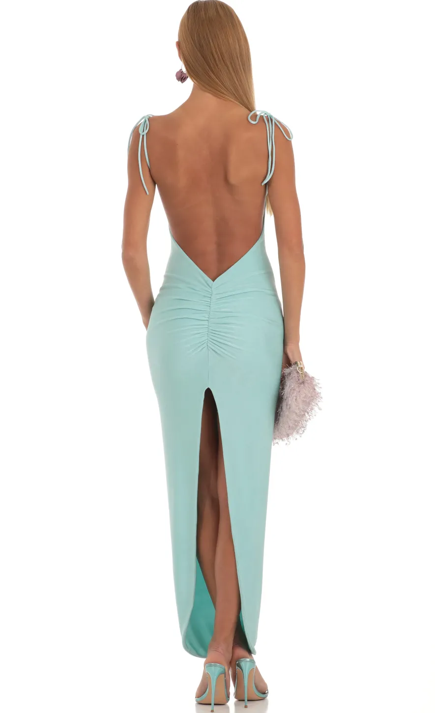 LUCY IN THE SKY Maxi Dresses^Slinky Back Slit Maxi Dress In Aqua