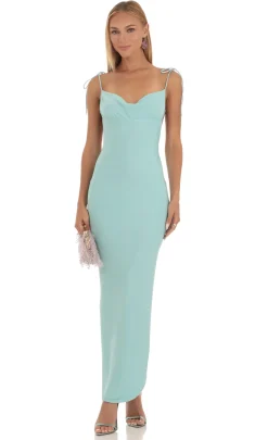 LUCY IN THE SKY Maxi Dresses^Slinky Back Slit Maxi Dress In Aqua