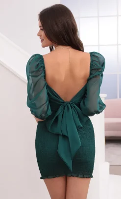 LUCY IN THE SKY Mini Dresses^Smocked Chiffon Dress In Green