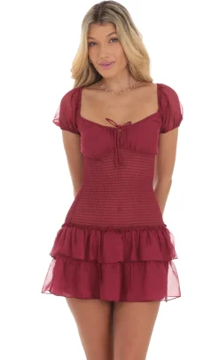 LUCY IN THE SKY Mini Dresses^Smocked Ruffle Dress In Maroon