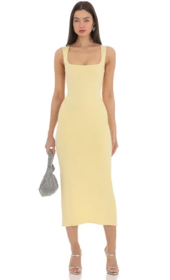 LUCY IN THE SKY Midi Dresses^Square Neck Bodycon Midi Dress In Yellow