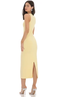 LUCY IN THE SKY Midi Dresses^Square Neck Bodycon Midi Dress In Yellow