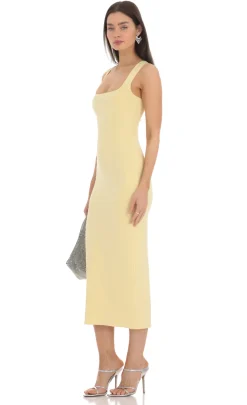 LUCY IN THE SKY Midi Dresses^Square Neck Bodycon Midi Dress In Yellow