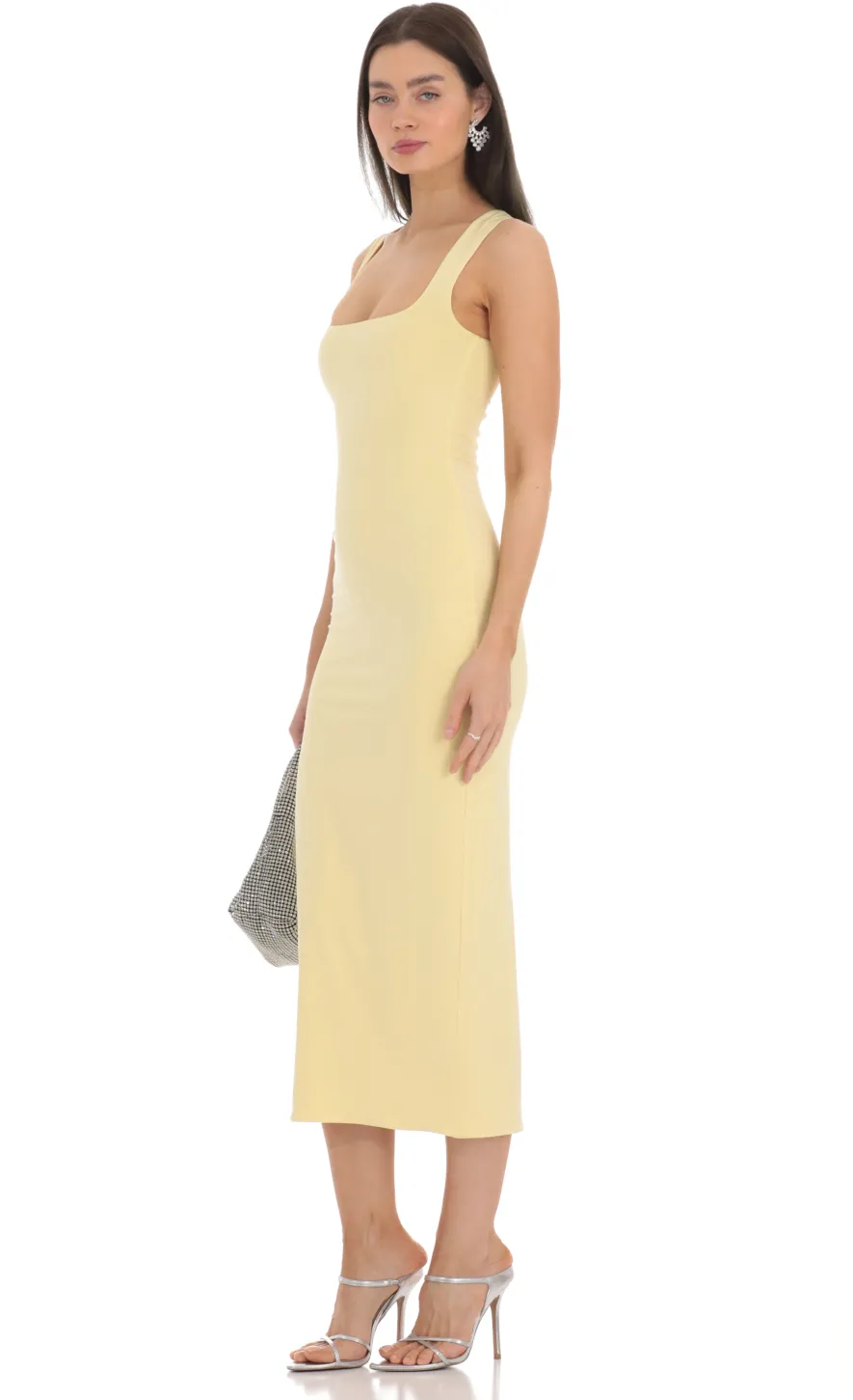 LUCY IN THE SKY Midi Dresses^Square Neck Bodycon Midi Dress In Yellow