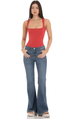 LUCY IN THE SKY Bodysuits^Square Neck Bodysuit In Red