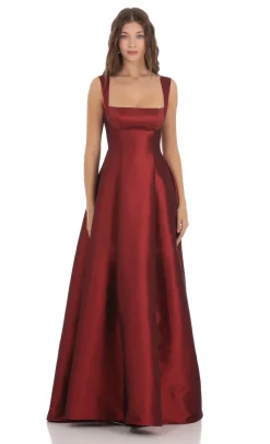 LUCY IN THE SKY Maxi Dresses^Square Neck Fit And Flare Maxi Dress In Maroon