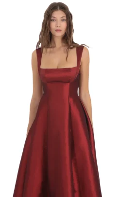 LUCY IN THE SKY Maxi Dresses^Square Neck Fit And Flare Maxi Dress In Maroon